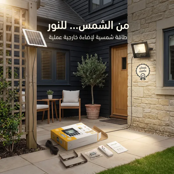 عرض 2 كشاف بالطاقة الشمسية 200 واط من دينكس - اضائة قوية للمساحات الكبيرة - بريموت للتحكم عن بعد  (ضمان عامين )
