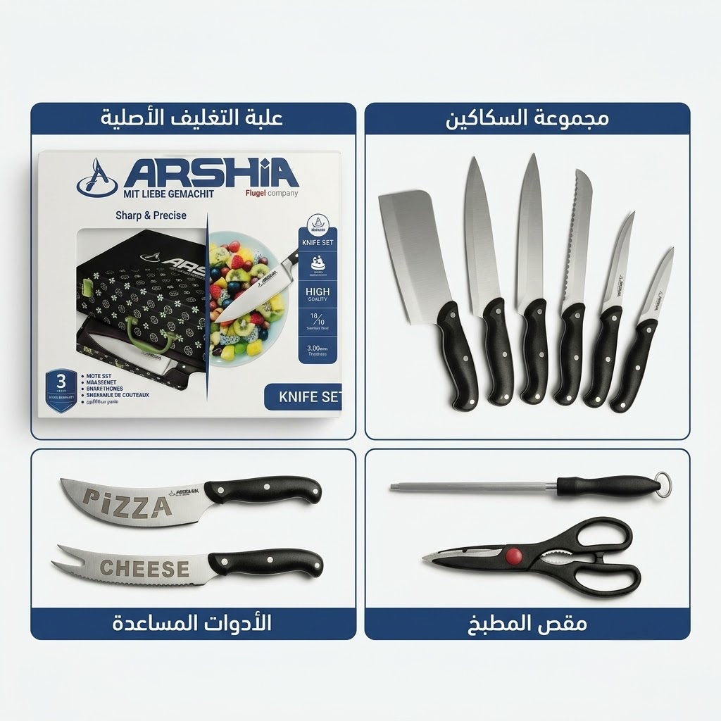 طقم سكاكين ارشيا 25 قطعه مع ضمان 3 سنين