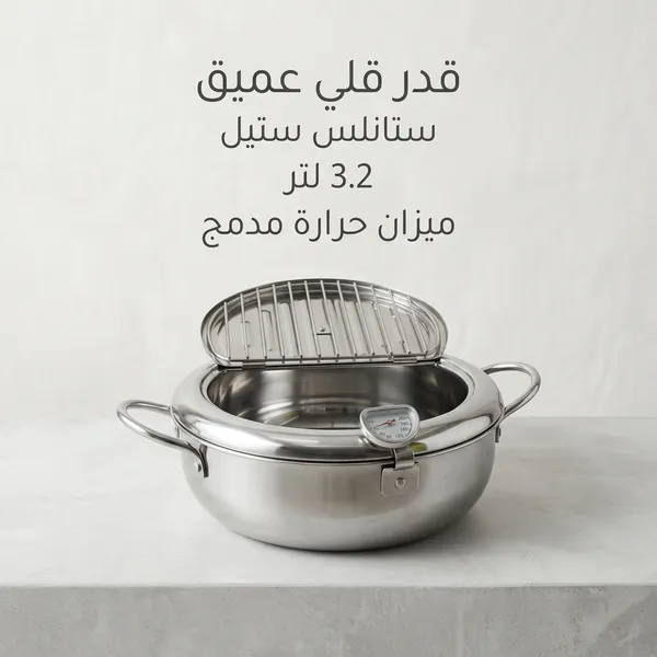 وعاء قلي عميق ستانلس ستيل مع شبكة تصفية