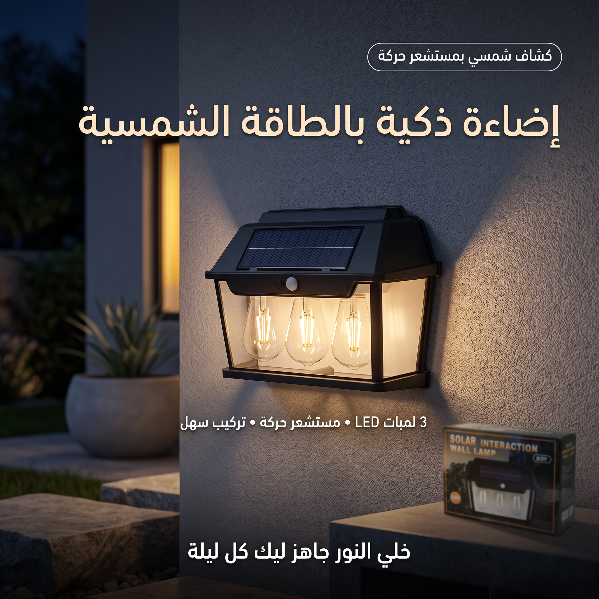 كشاف جداري بالطاقة الشمسية مع مستشعر حركة