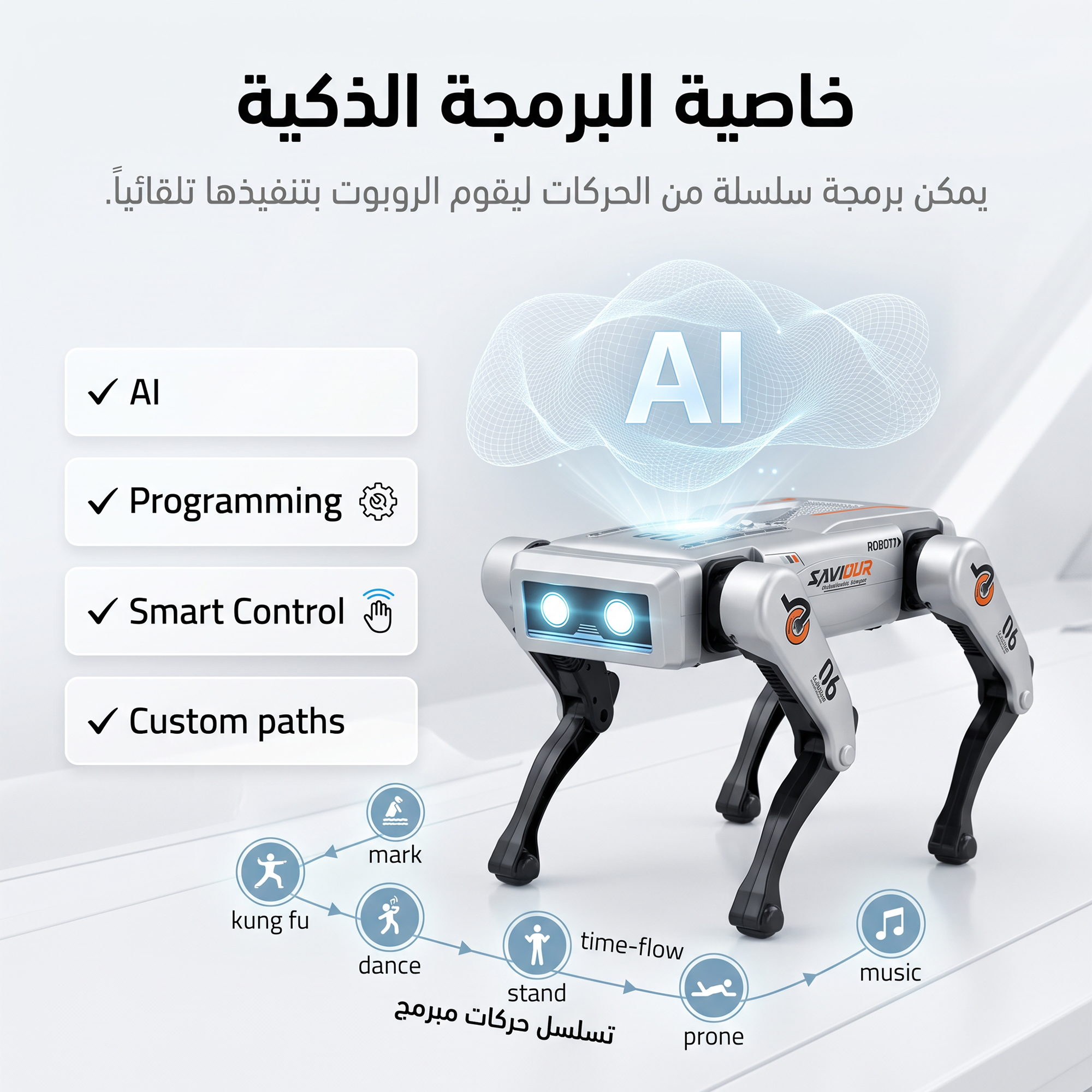 روبوت ذكاء اصطناعي قابل للبرمجة مع تحكم صوتي وجهاز تحكم عن بعد للاطفال