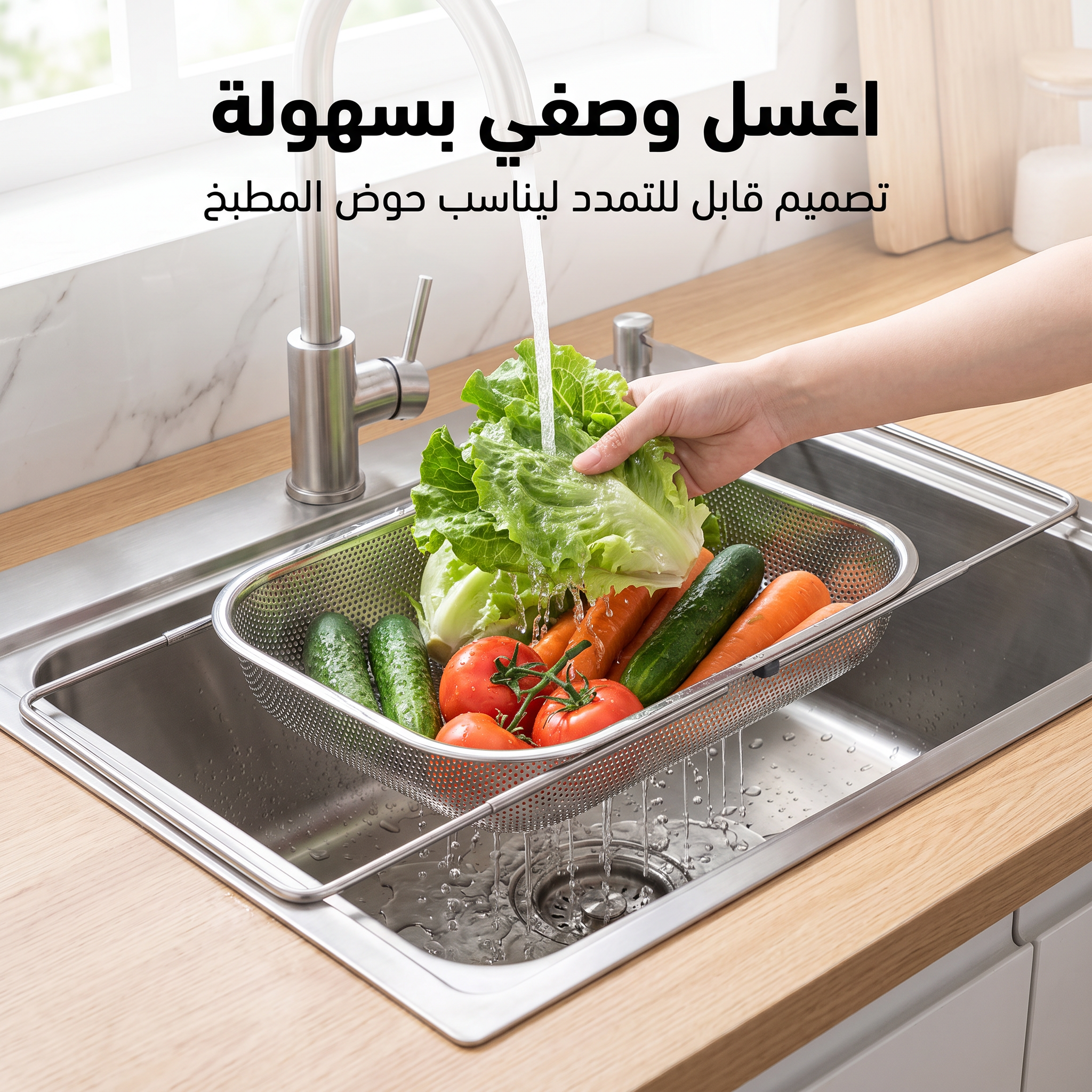 مصفاة ستانلس ستيل شبكية قابلة للتعديل والسحب للمجلى