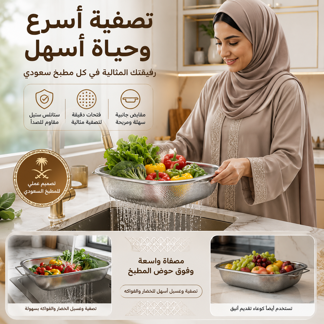 مصفاة ستانلس ستيل شبكية قابلة للتعديل والسحب للمجلى