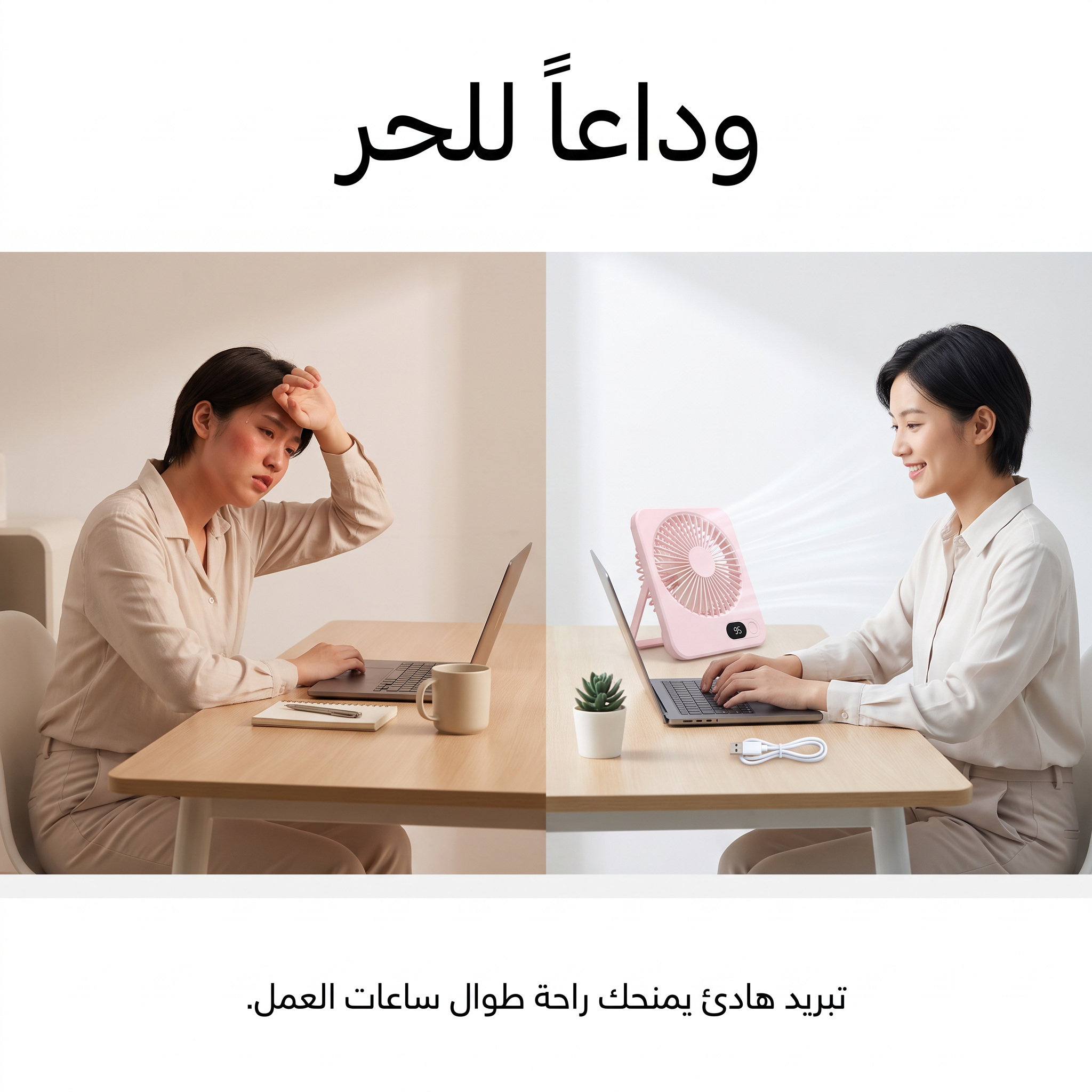مروحة مكتب وسفر محمولة تعمل بالشحن (5 سرعات وشاشة LED)