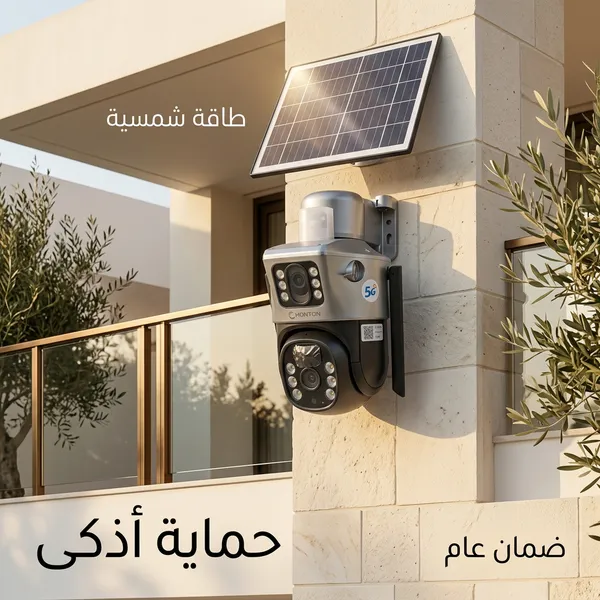 كاميرا مراقبة مزدوجة بالطاقة الشمسية 8MP مع شريحة 4G/5G وWiFi – دوران 360° ورؤية ليلية ملونة