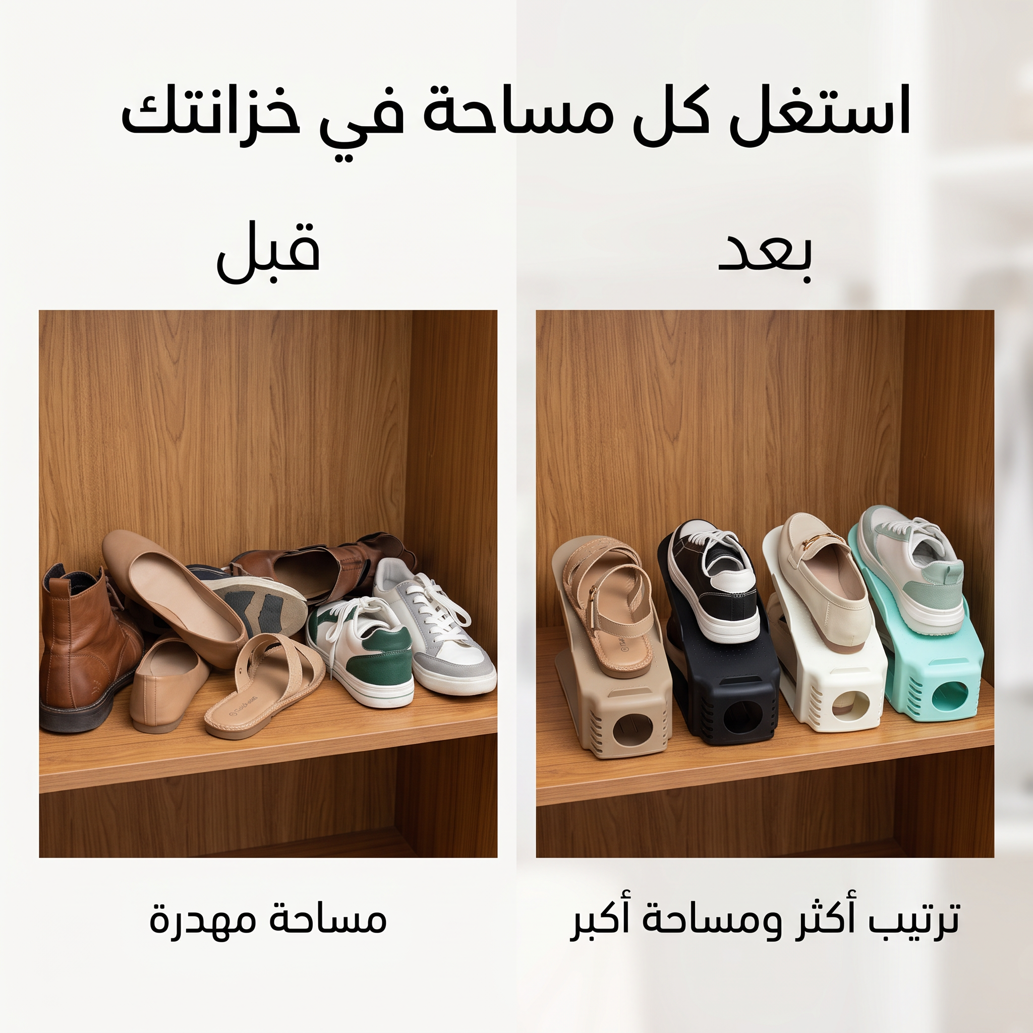  4 قطع منظم الأحذية المزدوج (رتب أحذيتك فوق بعض بتكة واحدة)