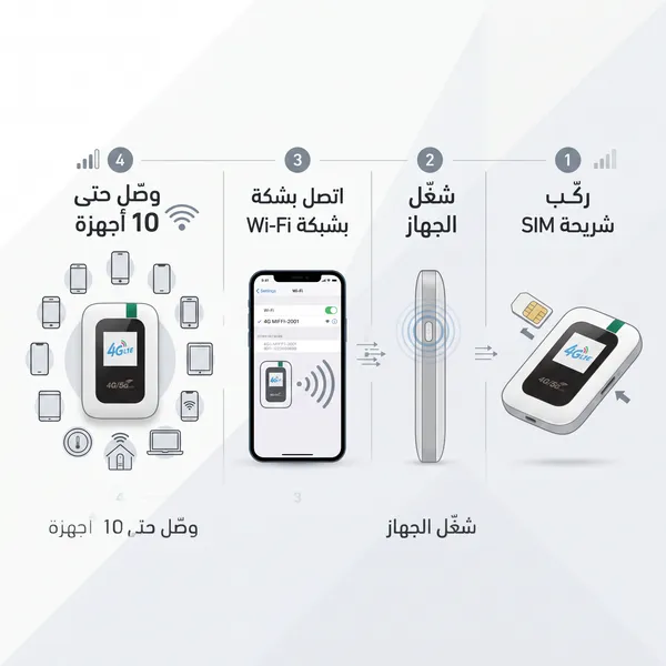 جهاز واي فاي متنقل5G 4G - يدعم 10 أجهزة - إنترنت مستقر ومحمول