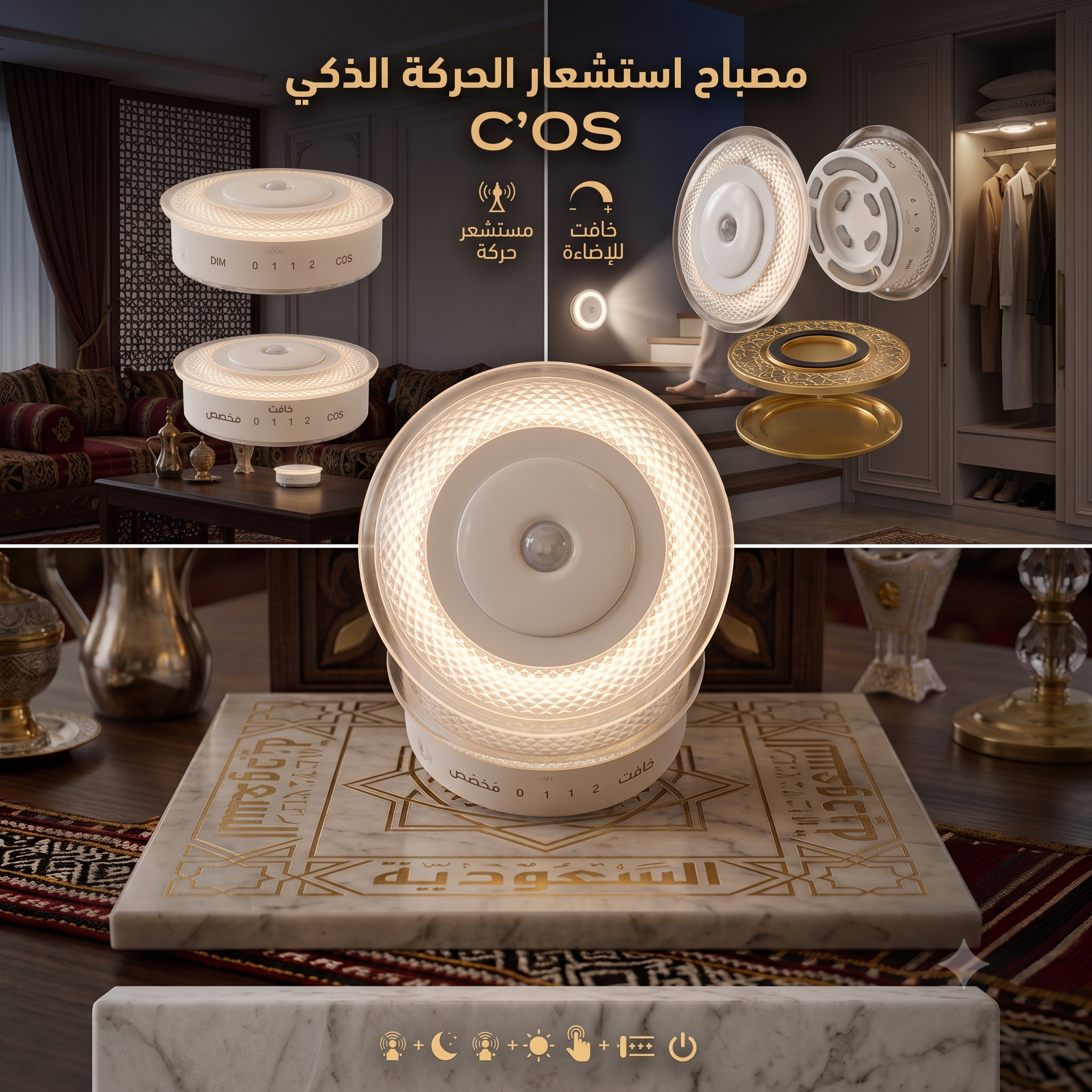 كشاف ومصباح حائط سهل التركيب مع مستشعر حركة