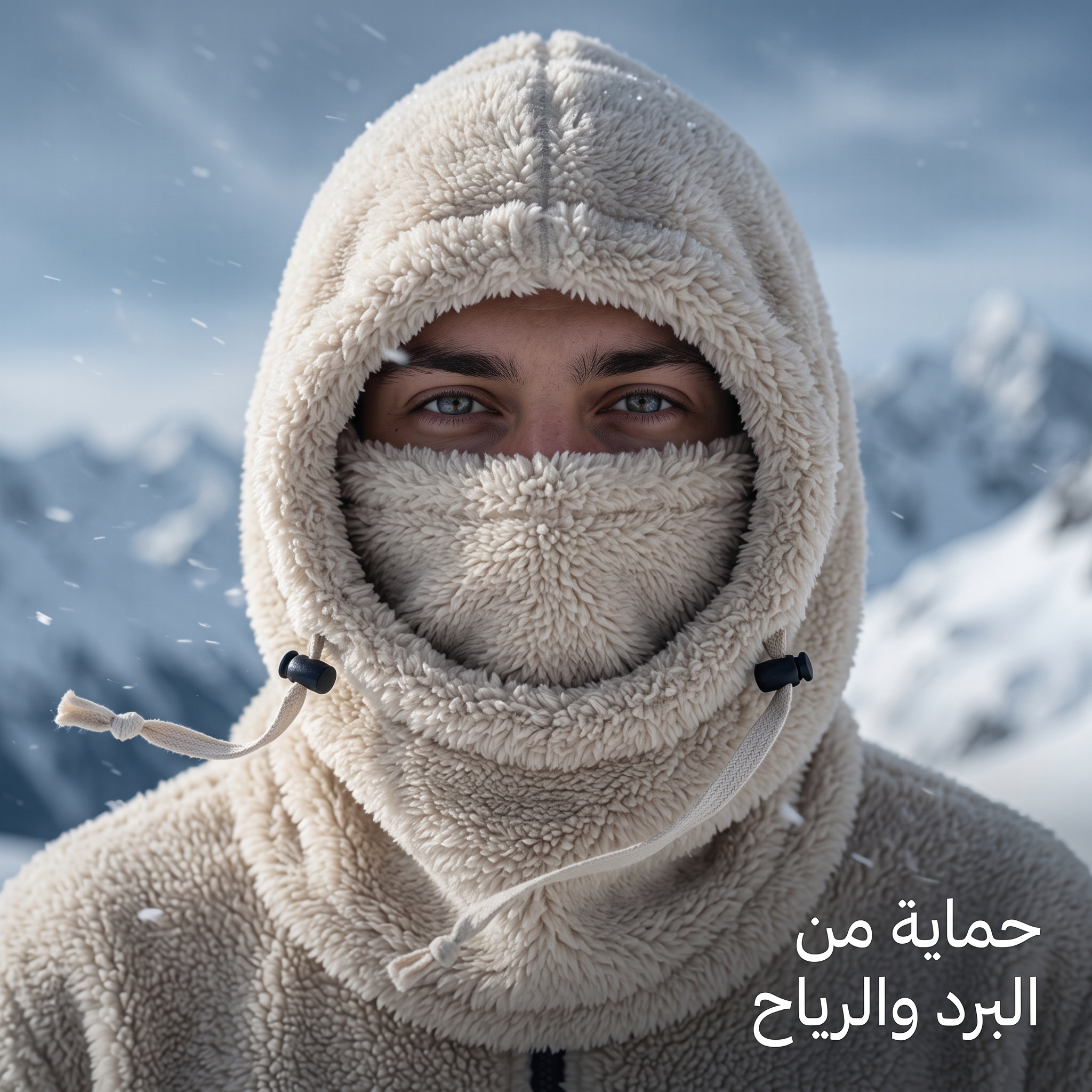 وشاح صوف بغطاء رأس، دافئ لفصل الشتاء للجنسين - لارج