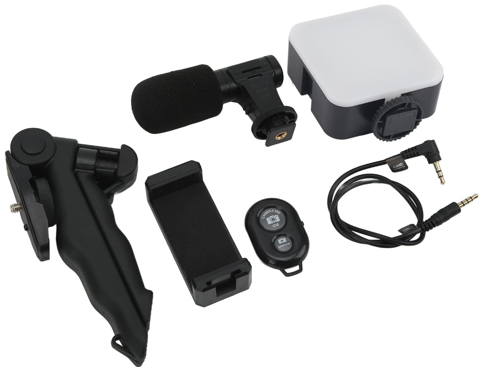 • مجموعة ميكروفون محمول مع إضاءة LED وحامل ثلاثي