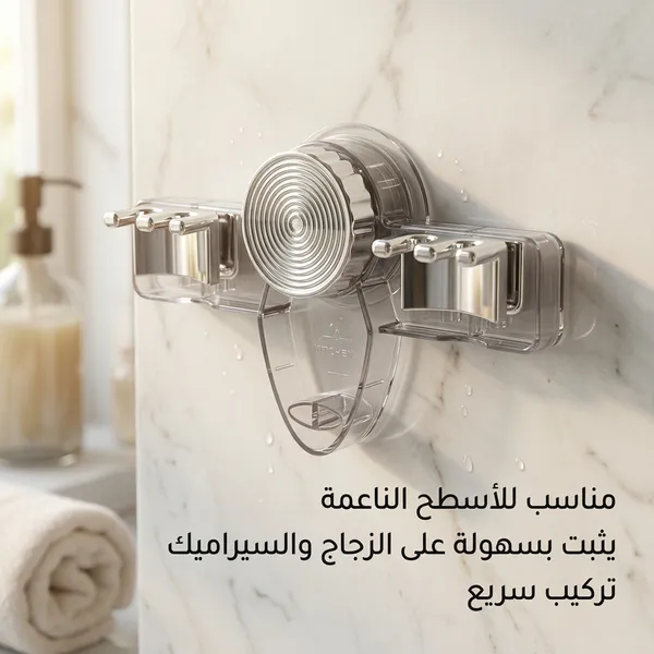 حامل جداري مزدوج لفرش الاسنان والمكانس  يثبت بالشفط(بدون تخريم)