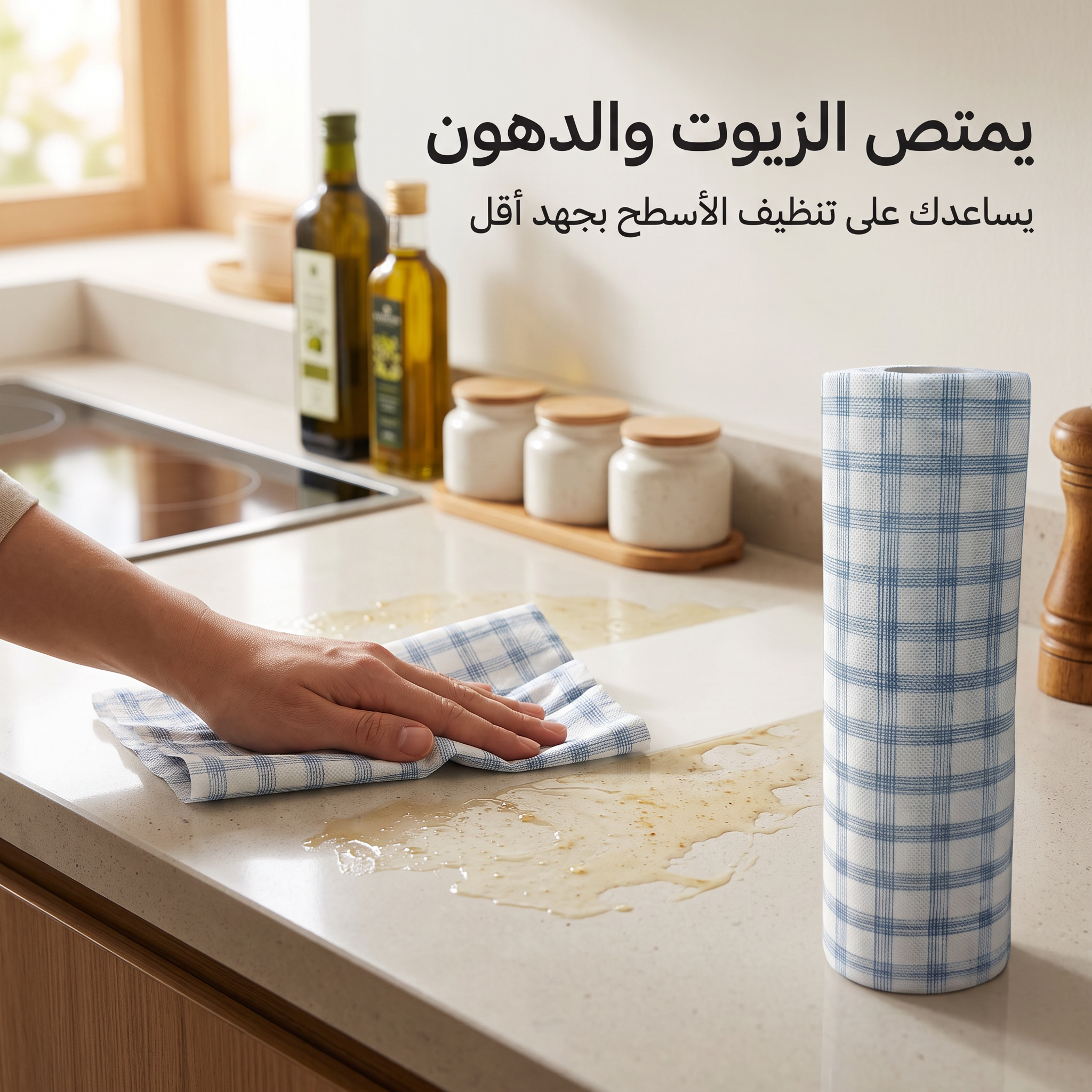 رول مناشف مطبخ غير منسوجة قابلة للغسيل وإعادة الاستخدام لتنظيف الأسطح والدهون