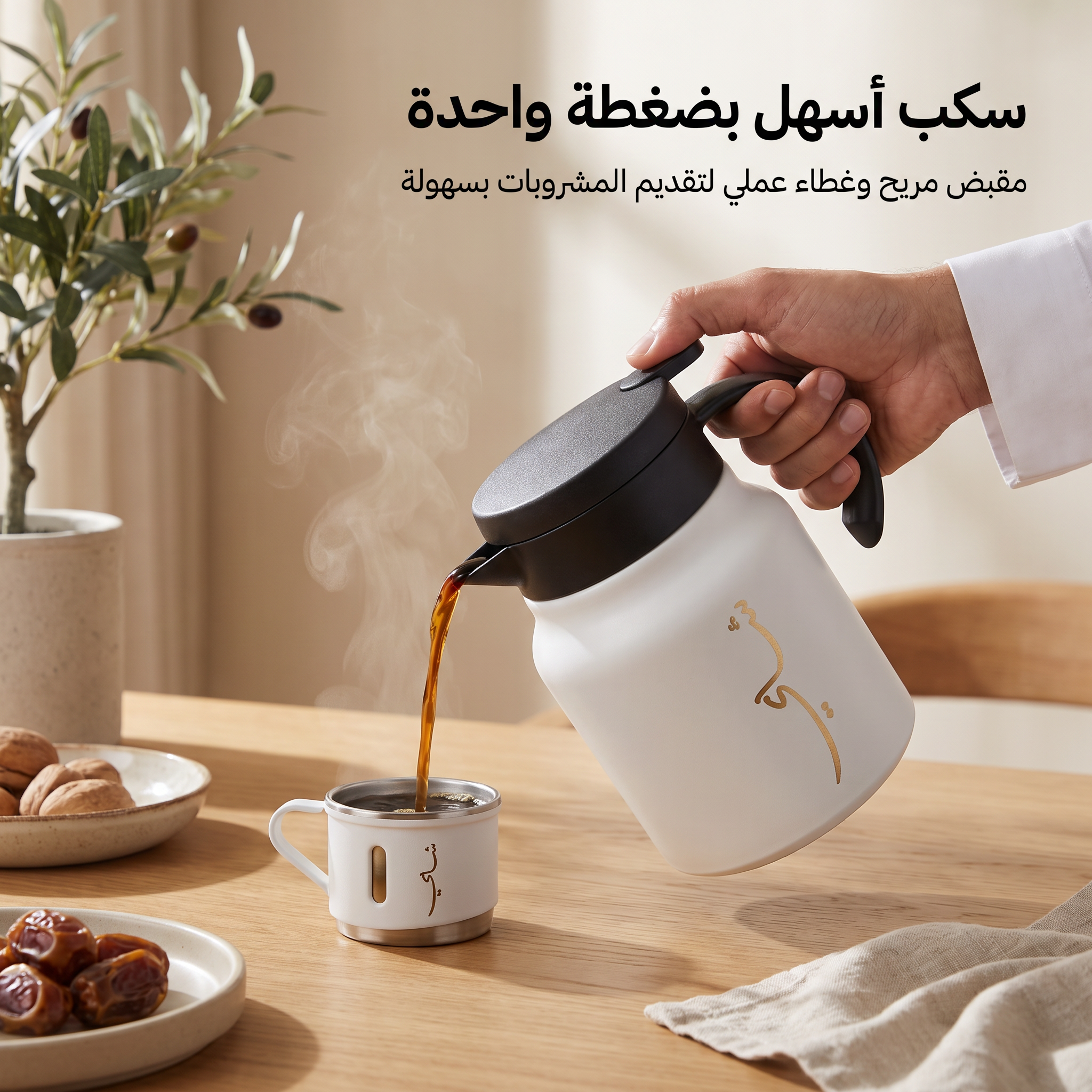 ترمس شاي وقهوة 1 لتر للرحلات والطلعات مع طقم فنجان 