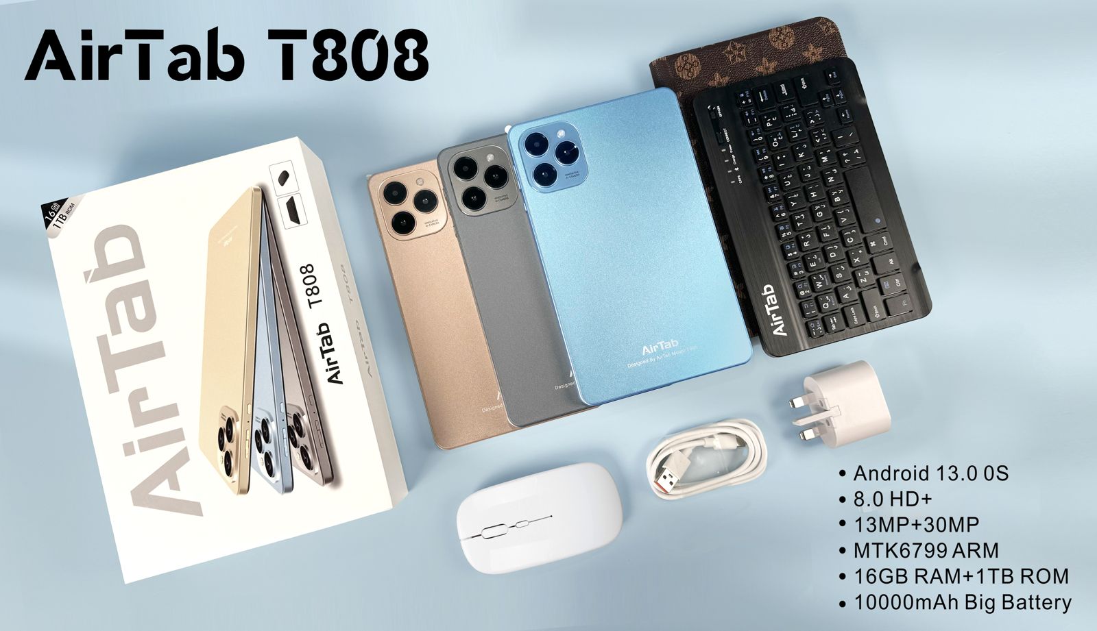 تابلت T808 بكيبورد و ماوس بلوتوث + مجموعة هدايا (ضمان 6 اشهر )