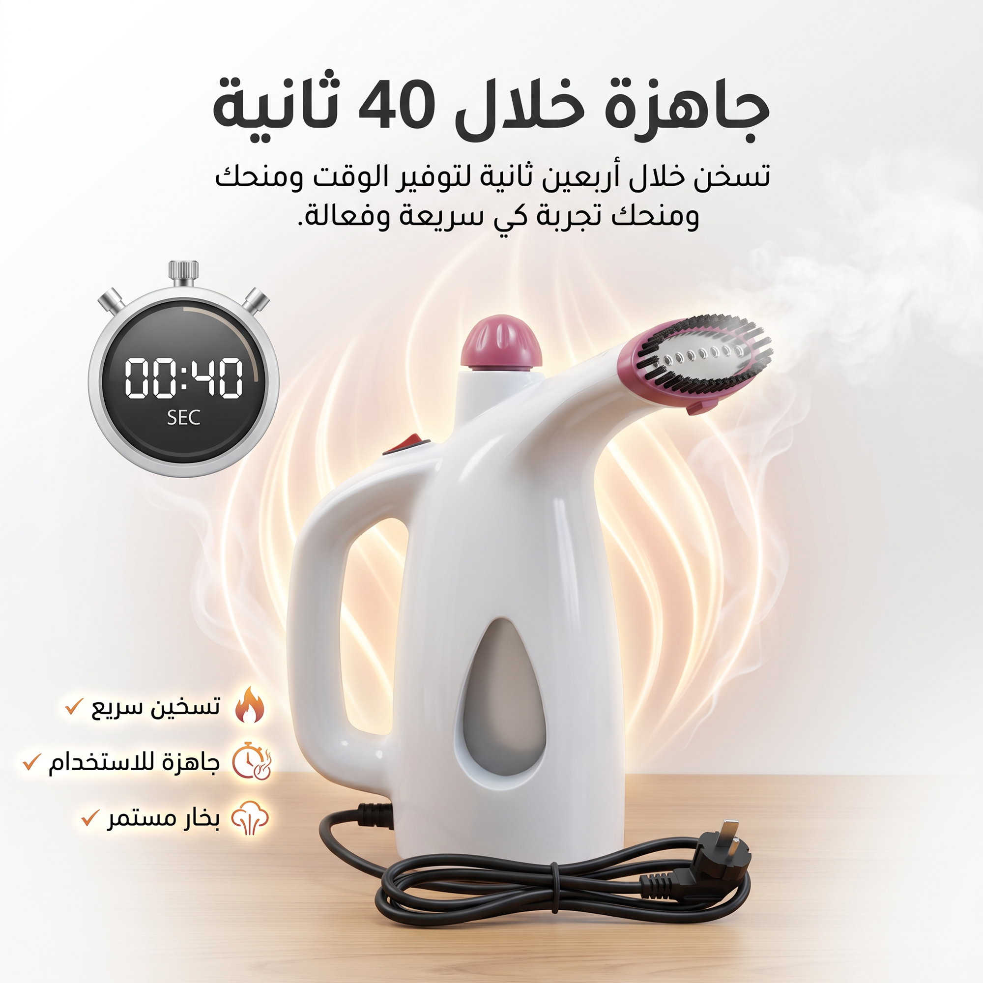 كواية بخار ومنظف بخاري  عمودي محمول للسفر والمنزل مع فرشاة تنظيف بضمان عامين 