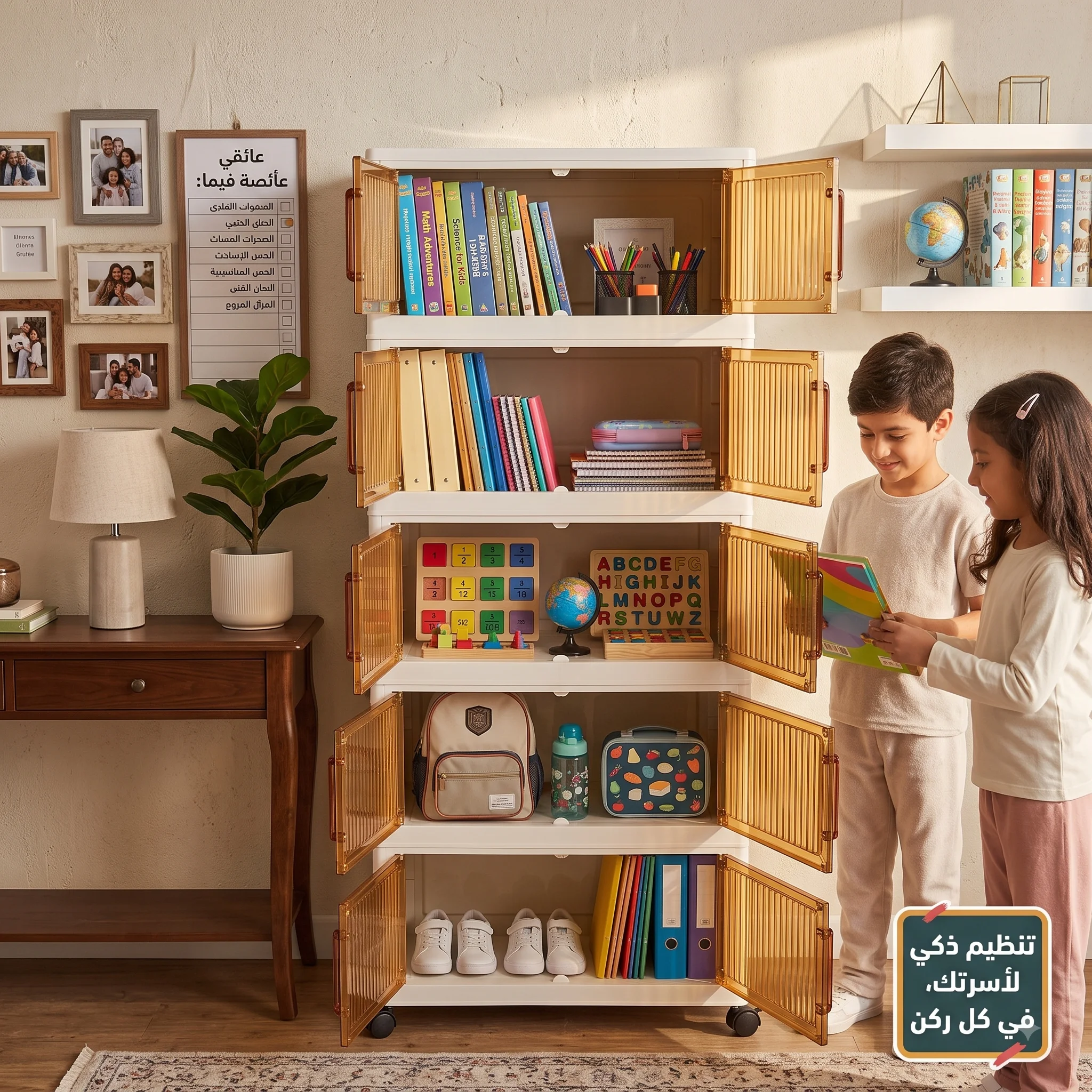 دولاب تخزين (الملابس - أدوات المطبخ - مستلزمات الحمام - أغراض الأطفال) - 5 أدوار بلاستيك سهل الفك والتركيب ومزود بعجلات (102×47×24 سم)