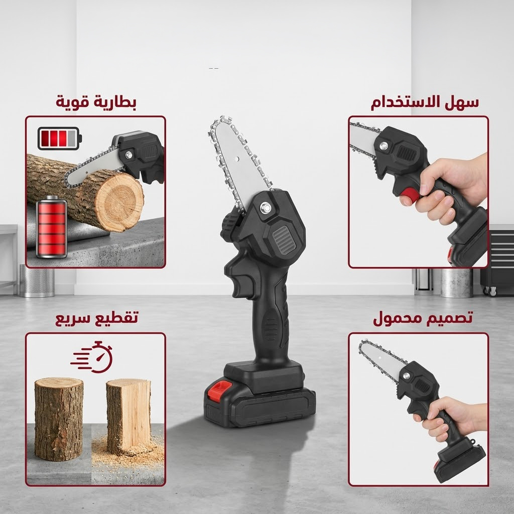 منشار كهربائي لاسلكي محمول ببطارية قابلة للشحن لقطع الخشب