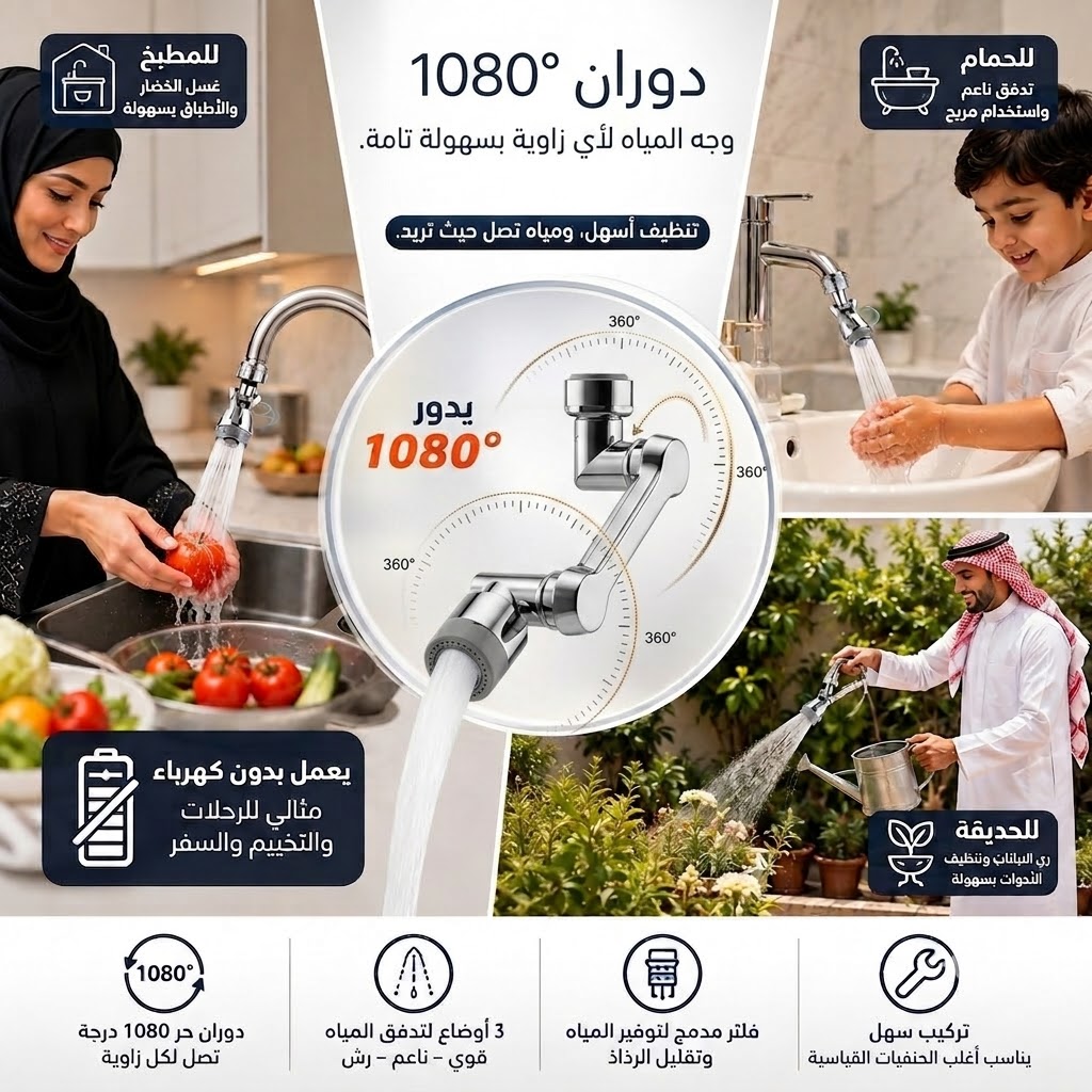 وصلة الصنبور الذكيه (وصلتك لكل زاوية.. بدون سباك وبدون تعقيد)