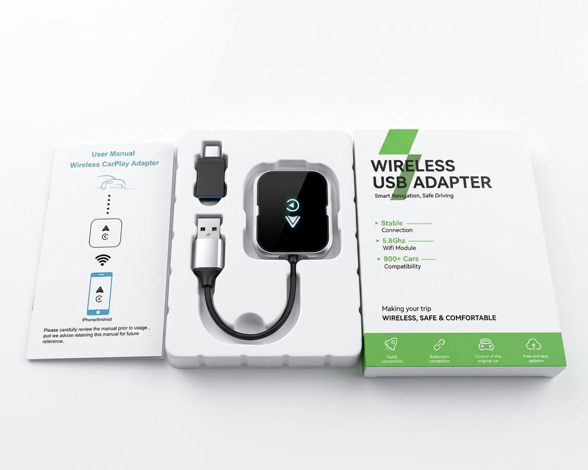 محول Wireless CarPlay و Android Auto لاسلكي للسيارات (USB)