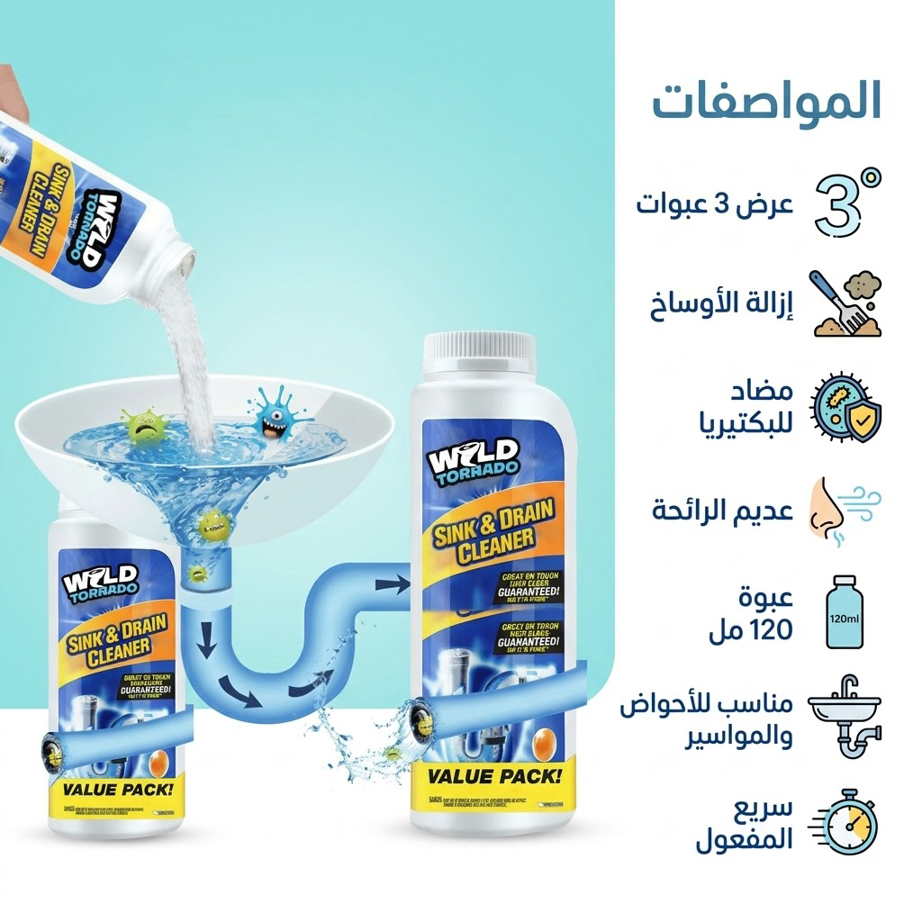 عرض 3 قطع: مسحوق تسليك الأحواض