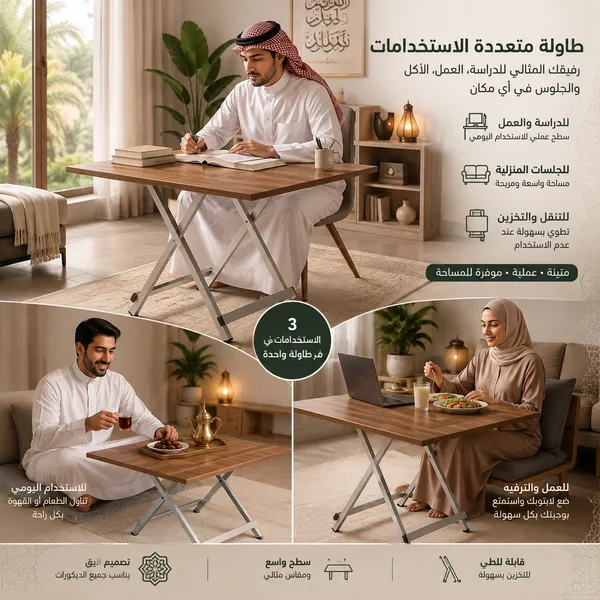 طاولة قابلة طاولة قابلة للطي متعددة الاستخدامات – للدراسة والعمل والأكل