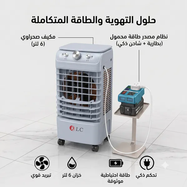عرض المكيف المتنقل بدون كهرباء (مكيف صحراوى + مصدر للكهرباء فى الخارج)