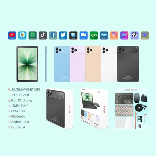 تابلت 8 إنش 17 Pro Max ضمان عام بكيبورد و ماوس بلوتوث + مجموعة هدايا