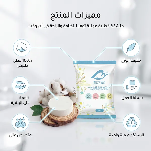 منشفة سفر سحرية مضغوطة قابلة للتمدد عند التبلل بالماء
