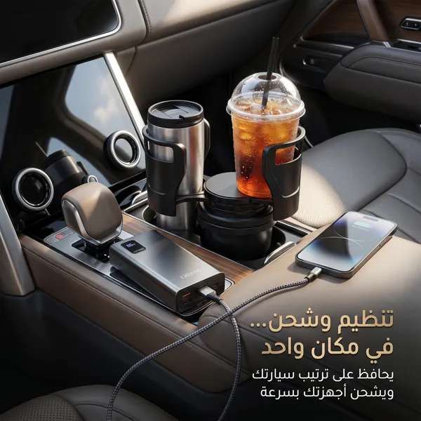 محول كهرباء السيارة DENX 300 وات + حامل أكواب للسيارة