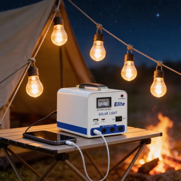 محطة طاقة شمسية محمولة، نظام إضاءة وشحن متعدد المخارج (USB, Type-C, DC)، مثالية للمخيمات والرحلات ( ضمان عام)