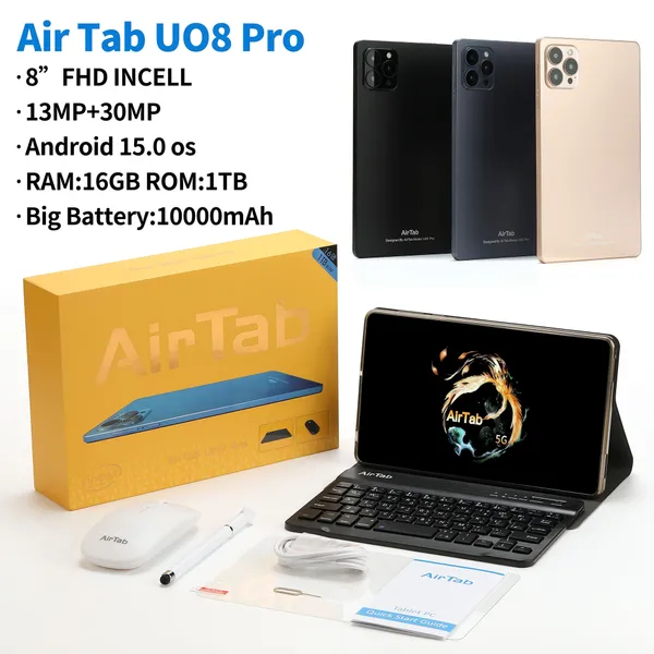 تابلت U08 Pro (ضمان 6 اشهر ) بكيبورد و ماوس بلوتوث+ مجموعة هدايا