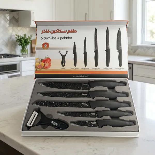 طقم سكاكين جرانيت مكون من 5 قطع ومبشرة