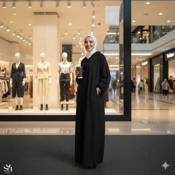 عباية العمرة بغطاء للرأس لون أسود مقاس XL