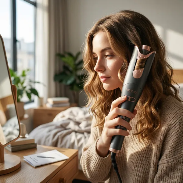 مكواة تجعيد الشعر الأوتوماتيكية الذكية المصنوعة من السيراميك، تدور 360 درجة