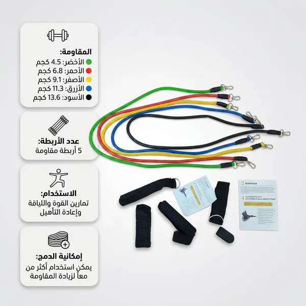 • الأربطة المرنة للتمارين الرياضية بقوة من 4.5 كجم الى 13.6 كجم