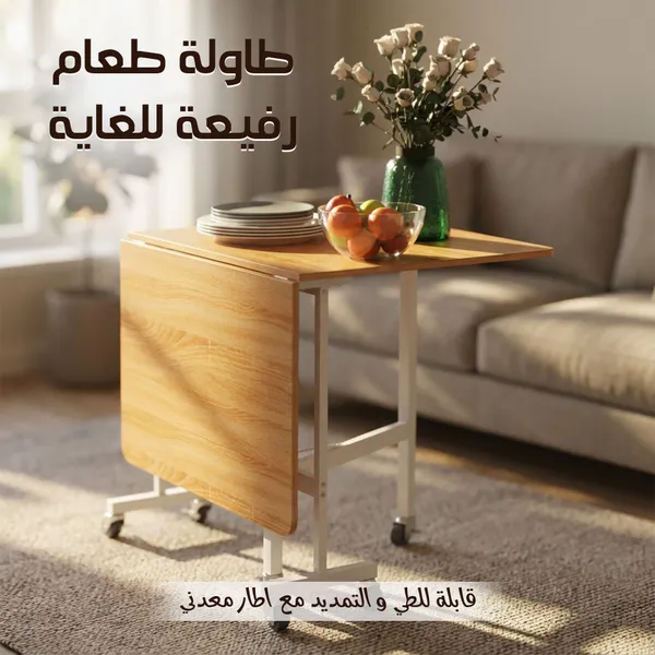 طاولة طعام رفيعة للغاية وقابلة للطي وقابلة للتمديد مع اطار معدني