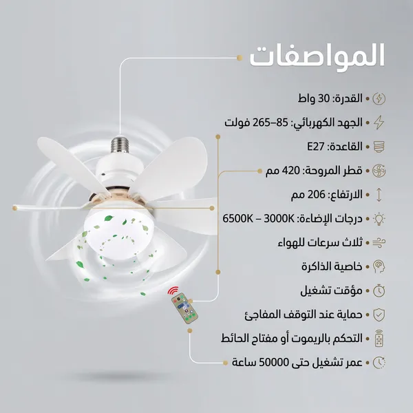 مروحة سقف مع إضاءة بريموت كنترول