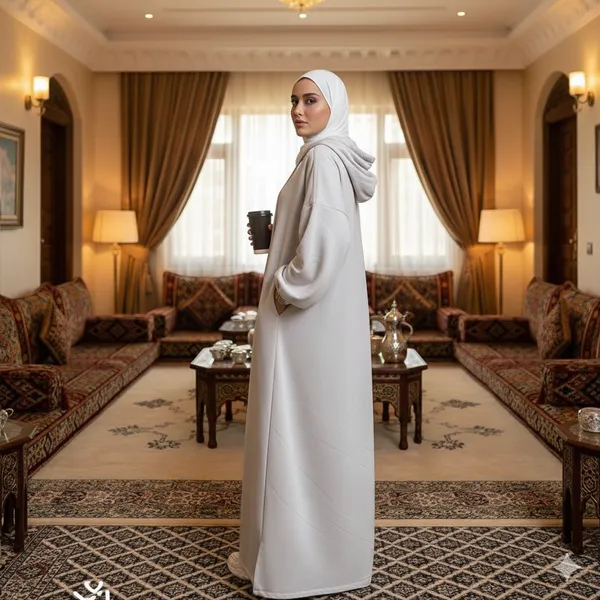 عباية العمرة بغطاء للرأس لون أبيض مقاس XL