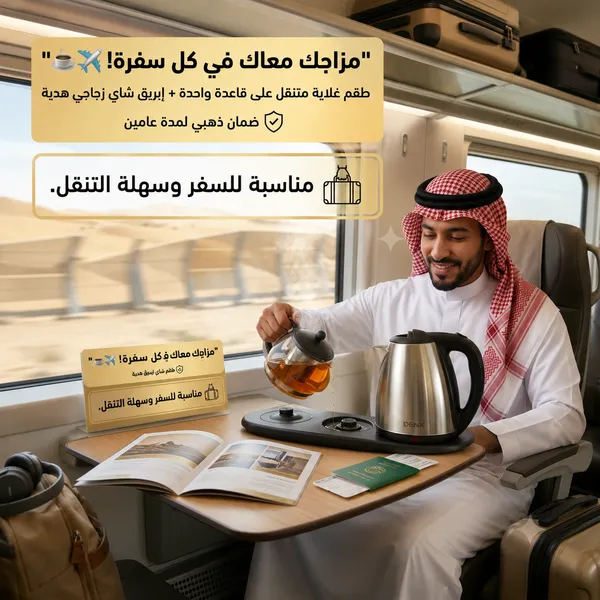 طقم غلاية علي قاعدة مع ابريق شاي هدية بضمان عامين (مناسبة للسفر )