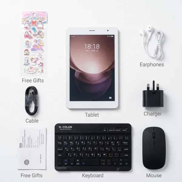 تابلت Note 5 (ضمان عام ) بكيبورد و ماوس بلوتوث + مجموعة هدايا 8بوصة