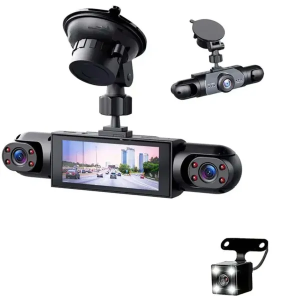 داش كام للسيارة 4 عدسات بدقة HD 1080P مزودة ببطارية قابلة للشحن مع واي فاي (WiFi) ورؤية ليلية - مقاومة للحرارة حتى 70° - سهلة التركيب بمقبس الولاعة (ضمان عامين)