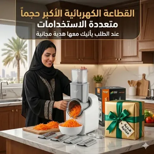 القطاعة الكهربائية الأكبر حجماً لتقطيع وبشر الجبن والخضروات والفواكة متعددة الإستخدامات بضمان عامين مع هدية مجانية