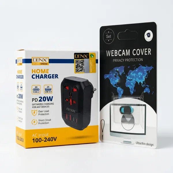 عرض شاحن كل منزل متعدد المداخل (2 مدخل Type -C + مدخلين USB + مدخل فيشة ) بسرعة 20 W سعر الجملة + مفتاح غالق لكاميرا الجوال