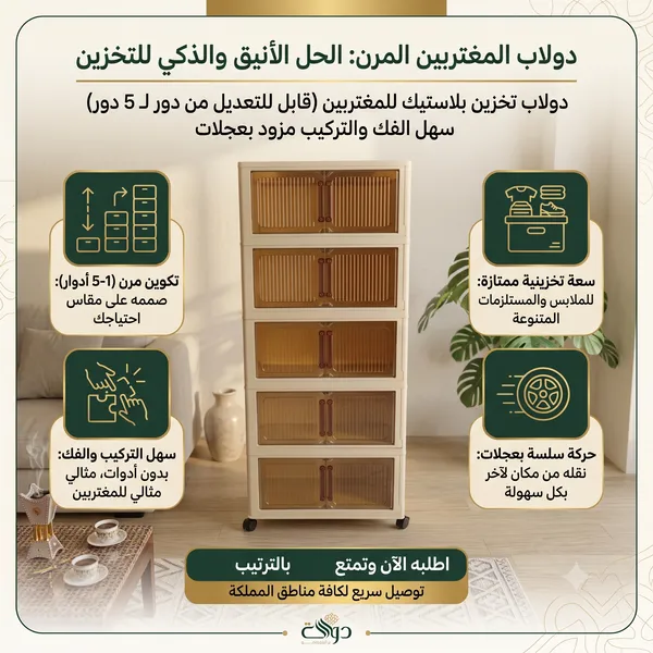 دولاب تخزين مناسب للسفر قابل للفك والتركيب 5 ادوار