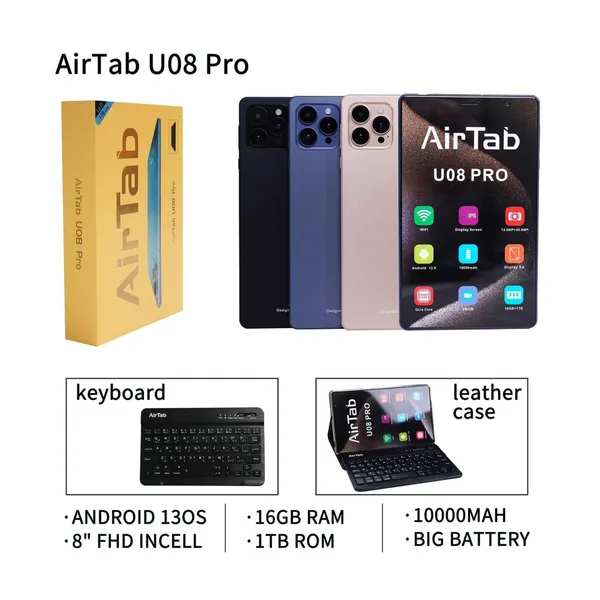 تابلت U08 Pro (ضمان 6 اشهر ) بكيبورد و ماوس بلوتوث+ مجموعة هدايا