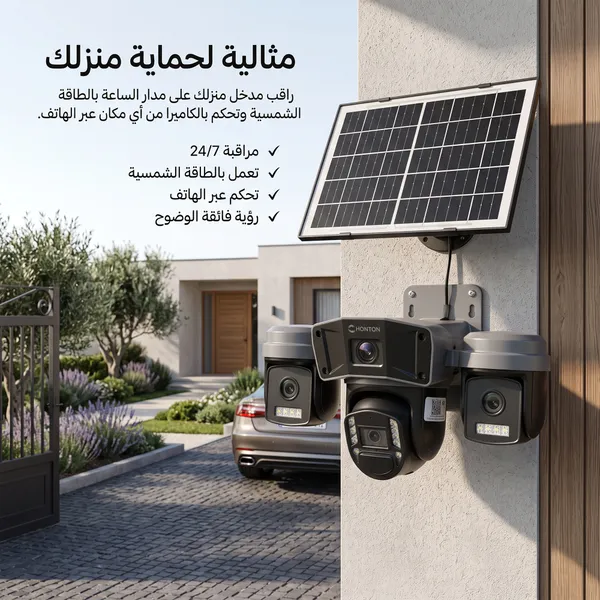S60 ﻛﺎﻣﯾرا ﻻﺳﻠﻛﯾﺔ ﺑﺎﻟطﺎﻗﺔ اﻟﺷﻣﺳﯾﺔ - 3 ﻋدﺳﺎت - ﻣدﺧل ﺷرﯾﺣﺔ - ﺗﺣﻛم ﺑﺎﻟﮭﺎﺗف (ضمان عام )
