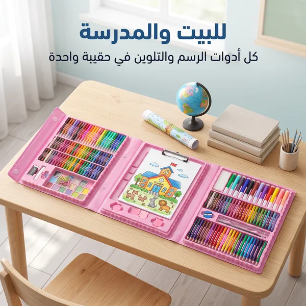مجموعة أدوات فنية للأطفال مكونة من 208 قطع – مستلزمات رسم وتلوين وأعمال فنية يدوية