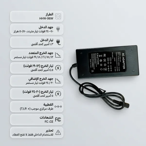 محول طاقة وشاحن لجميع الاجهزة بقدرة 96 واط