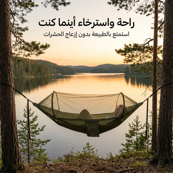 أرجوحة خارجية مزودة بمظلة شمسية وشبكة مقاومة للحشرات
