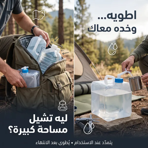 جيركن ماء مرن وقابل للطي ذكي مع محبس مياه (سعة 10 لتر).لطلعات والسفر والتخيم